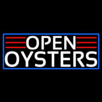 White Open Oysters With Blue Border Neon Sign
