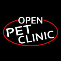 White Open Pet Clinic Oval With Red Border Neon Sign