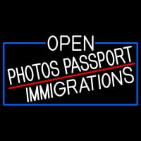 White Open Photos Passport Immigrations With Blue Border Neon Sign