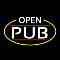 White Open Pub Oval With Yellow Border Neon Sign