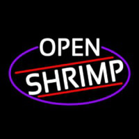 White Open Shrimp Oval With Blue Border Neon Sign