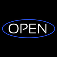 White Open With Blue Oval Border Neon Sign