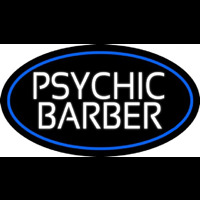 White Psychic Barber With Blue Border Neon Sign