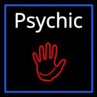 White Psychic With Blue Border Neon Sign