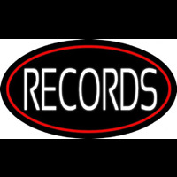 White Records Red Border Neon Sign