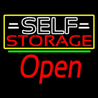 White Self Storage Block With Open 2 Neon Sign