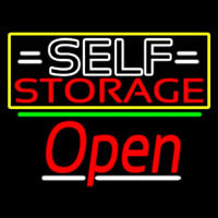 White Self Storage Block With Open 3 Neon Sign