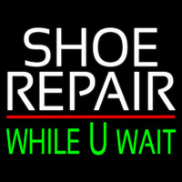 White Shoe Repair Green While You Wait Neon Sign