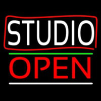 White Studio With Border Open 3 Neon Sign