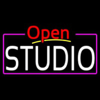 White Studio With Border Open 4 Neon Sign