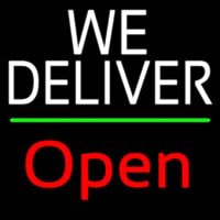 White We Deliver Green Line Open Neon Sign