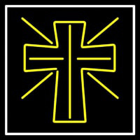 Yellow Christian Cross Neon Sign