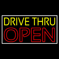 Yellow Drive Thru Open Red Neon Sign