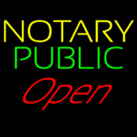 Yellow Green Notary Public Red Open Neon Sign