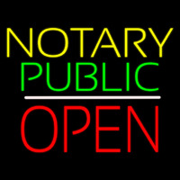 Yellow Green Notary Public White Line Block Open Neon Sign