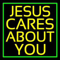 Yellow Jesus Cares About You Neon Sign