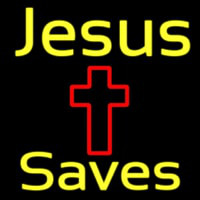 Yellow Jesus Saves With Cross Neon Sign