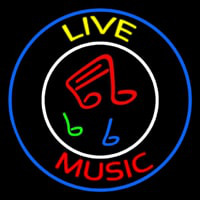 Yellow Live Red Music With Circle Neon Sign