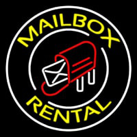 Yellow Mailbo  Rental Block White Circle Neon Sign