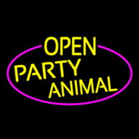 Yellow Open Party Animal Oval With Pink Border Neon Sign
