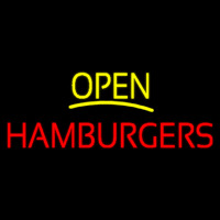 Yellow Open Red Hamburgers Neon Sign