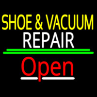 Yellow Shoe And Vacuum White Repair Open Neon Sign