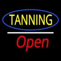 Yellow Tanning Oval Blue Border Open White Line Neon Sign